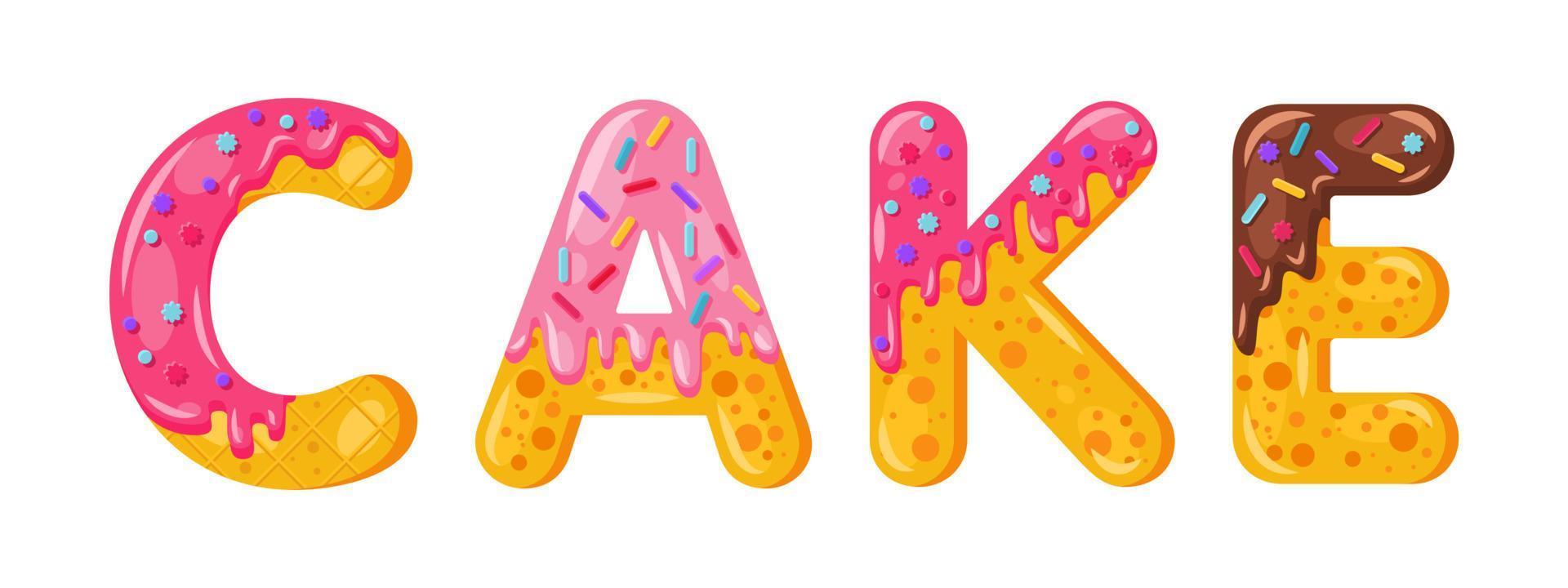 Donut cartoon cake biscuit bold font style. Glazed capital letters. Tempting flat design typography. Cookies, chocolate letters. White background. Pastry, bakery, waffle isolated vector clipart