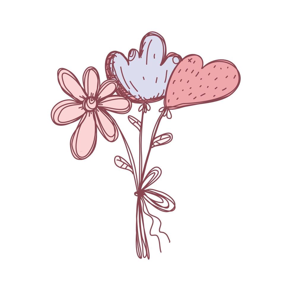 dibujos animados de ramo simple romántico de flores. concepto de diseño vectorial para el día de san valentín vector