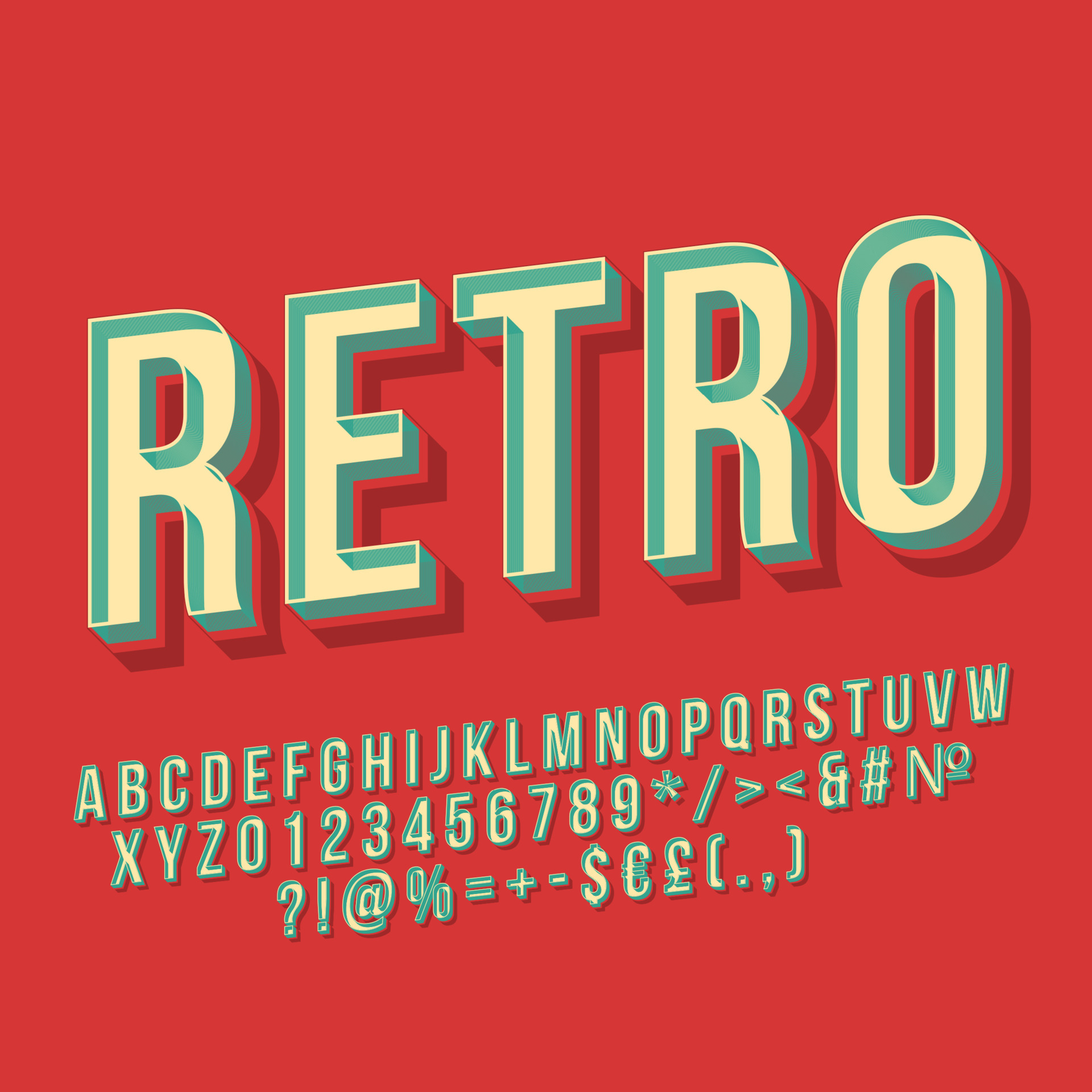 Retro vintage 3d vector lettering. 80s bold font, typeface. Pop ...