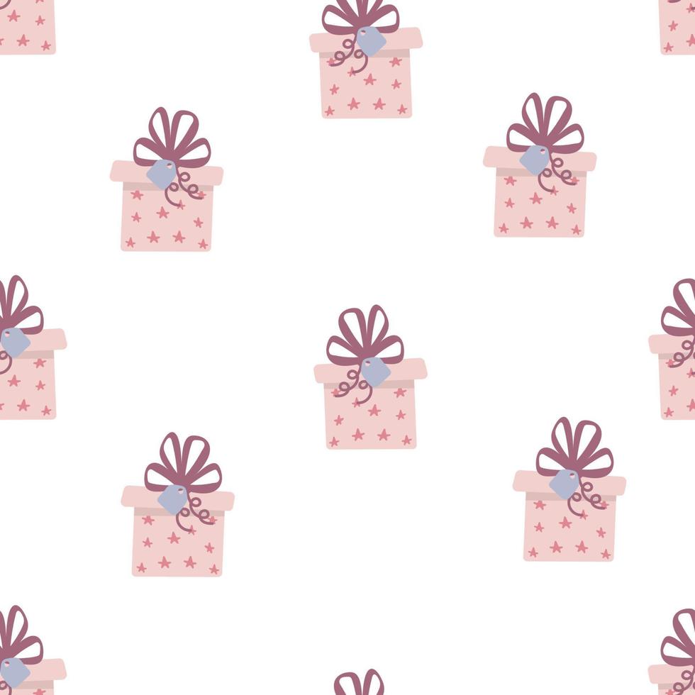 cajas de regalo, presenta un conjunto de iconos vectoriales de patrones sin fisuras. . textil de papel envuelto de colores. lindo estampado de vacaciones ... diseño plano de dibujos animados. vector