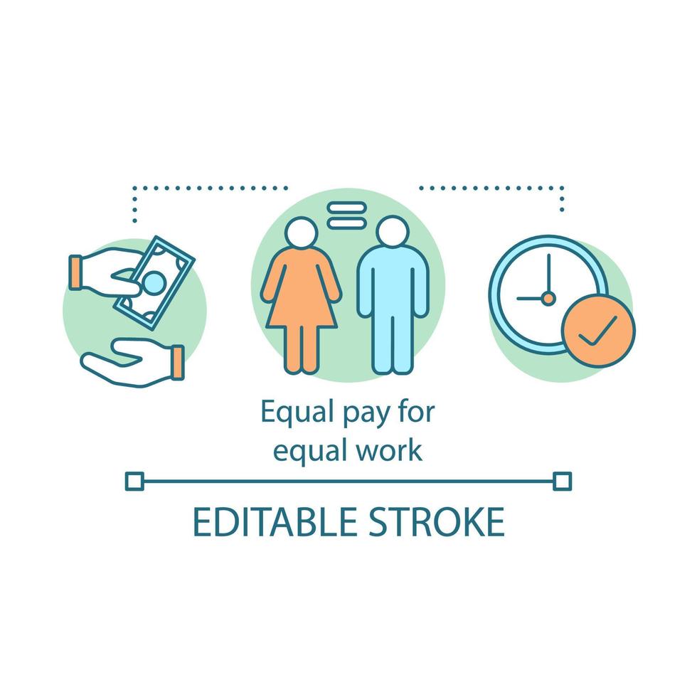 Equal pay for equal work concept icon. Gender inequality idea thin line illustration. Gender wage, pay discrimination. Womens labor rights protection. Vector isolated outline drawing. Editable stroke