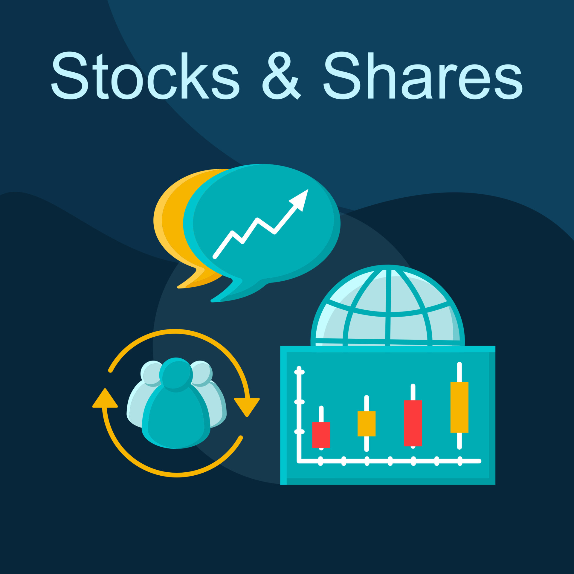 Stocks and shares flat concept vector icon. Global financial market