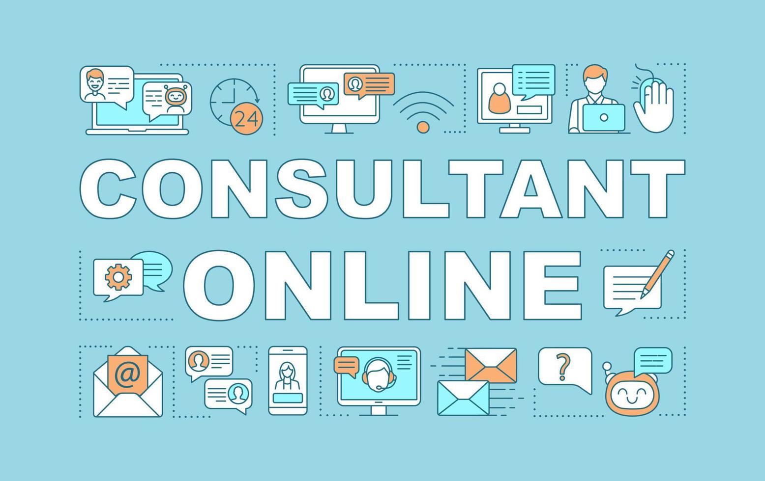 Consultant online word concepts banner. Web customer service. Technical support. Presentation, website. Isolated lettering typography idea with linear icons. Vector outline illustration