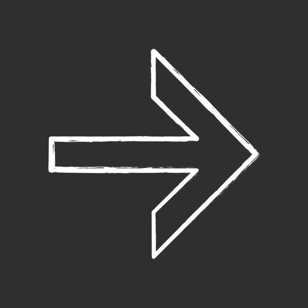 Forward arrow chalk icon. Next. Right arrow. Navigation pointer sign. Direction move. Computer keyboard button. Motion indexer, indicator, designator. Isolated vector chalkboard illustration