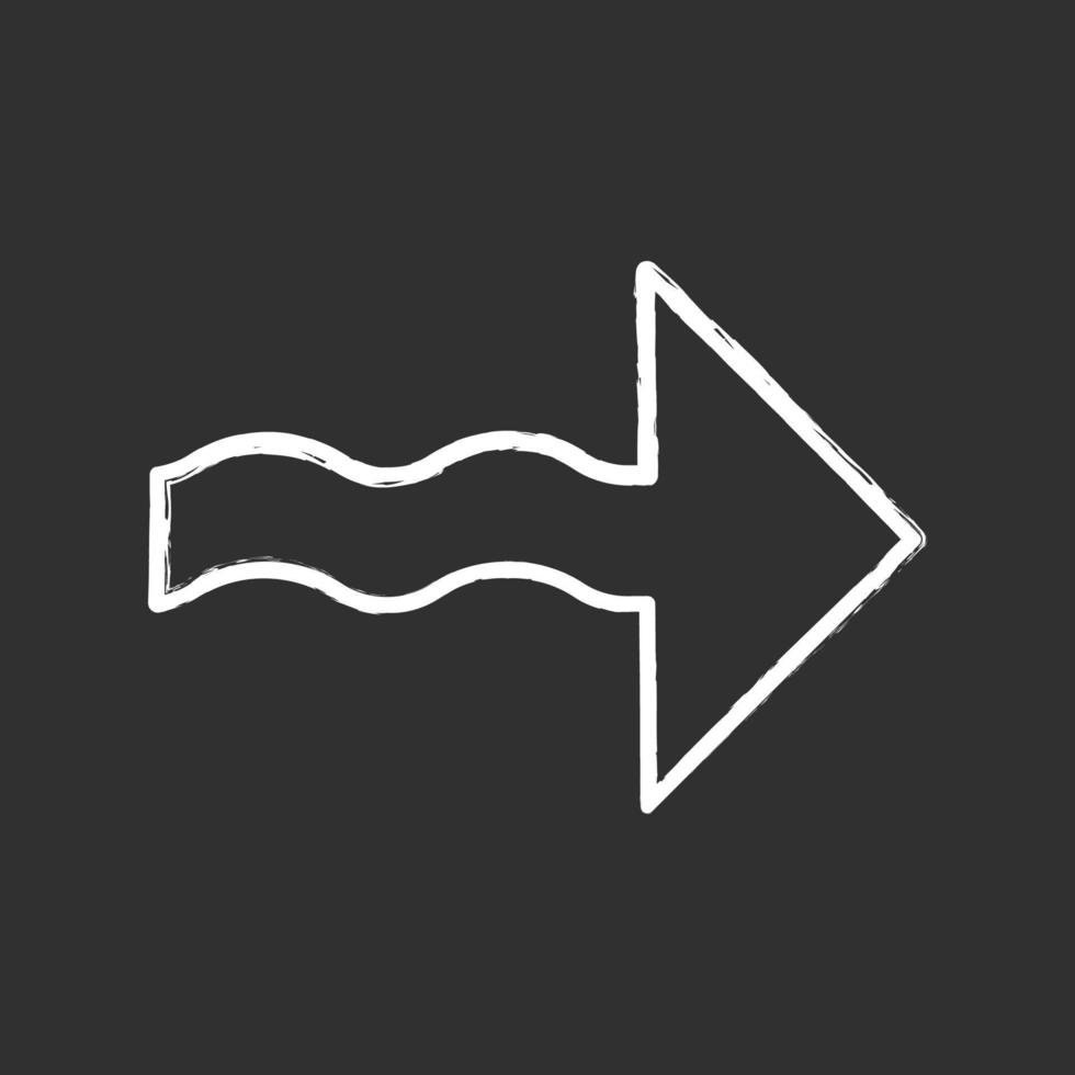 Wavy arrow chalk icon. Direction pointer sign. Indicating arrowhead. Spiral line. Pointing cursor. Marker, indicator. Motion, next. Movement sign. Isolated vector chalkboard illustration