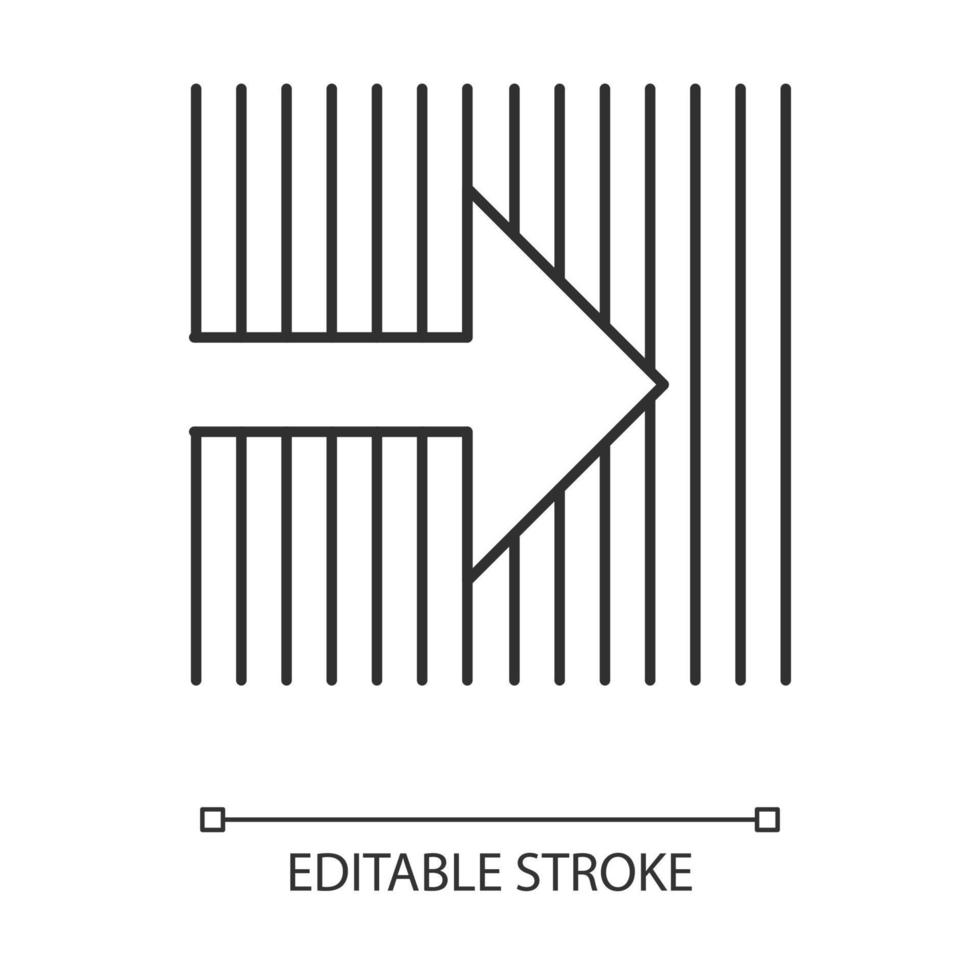 Arrow on striped backdrop linear icon. Arrow pointing to right direction. Motion. Navigation pointer, signpost. Thin line illustration. Contour symbol. Vector isolated outline drawing. Editable stroke