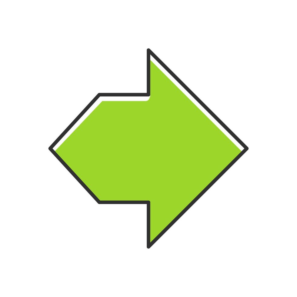 Double green arrow color icon. Two way navigation arrow. Pointing cursor. Path indicator, movement designator. Left and right arrowhead direction. Motion, next. Isolated vector illustration