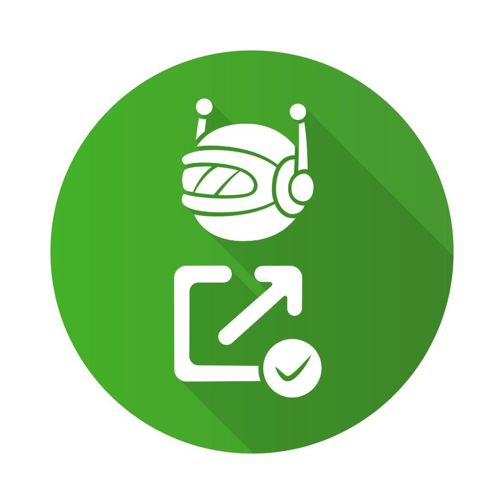 Backlink checker bot flat design long shadow glyph icon. Website optimization. Artificial intelligence. Support service bot. SEO assistant, ai. Robot machine. Vector silhouette illustration