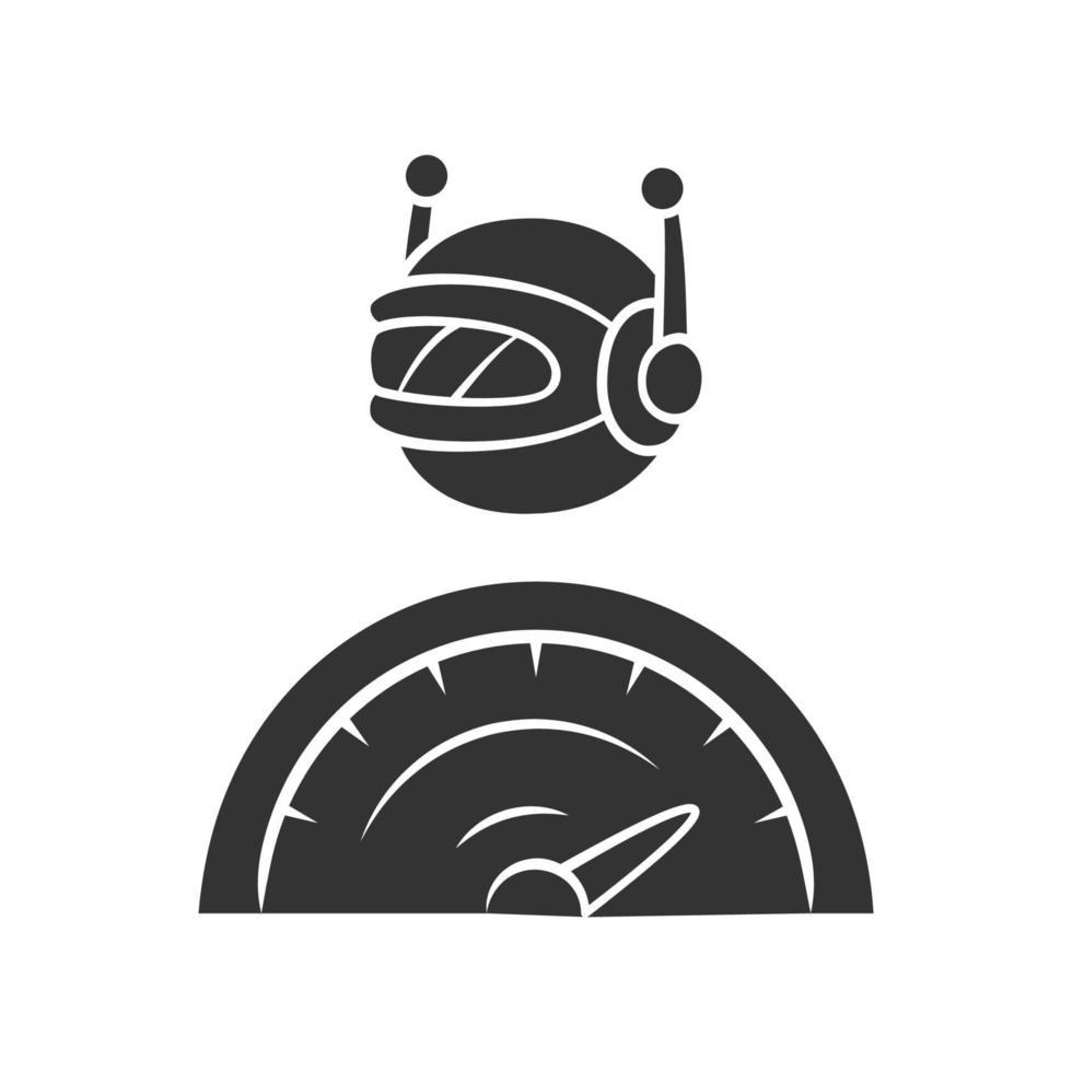 Optimizer bot glyph icon. Search engine optimization. Software program. Artificial intelligence. Functional bot. Virtual assistance. Silhouette symbol. Negative space. Vector isolated illustration