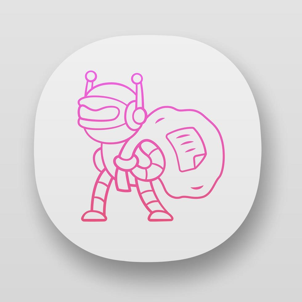 Scraper bot app icon. Malicious bad robot. Content stealing. Web scraping service. Artificial intelligence. UI UX user interface. Web or mobile applications. Vector isolated illustrations