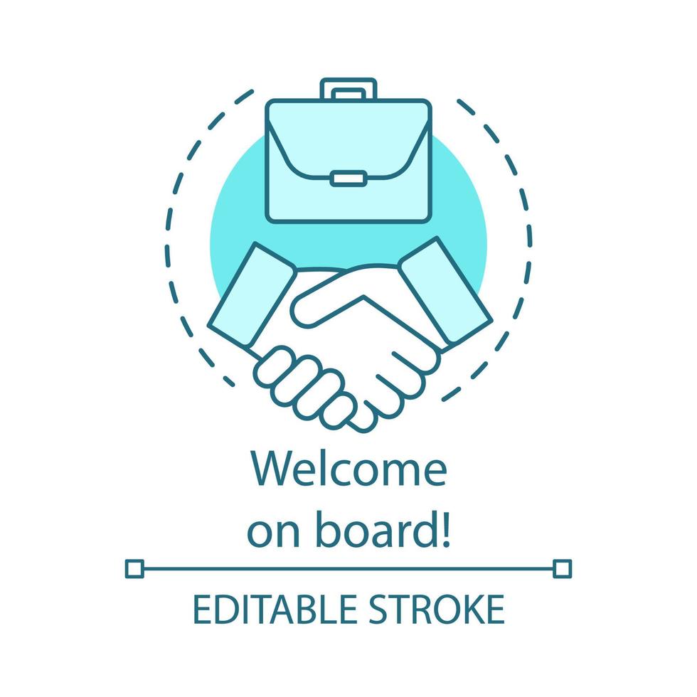 Welcome on board concept icon. Successful deal, employment idea thin line illustration. Partnership, agreement. Handshake. Get job. Vector isolated outline drawing. Editable stroke