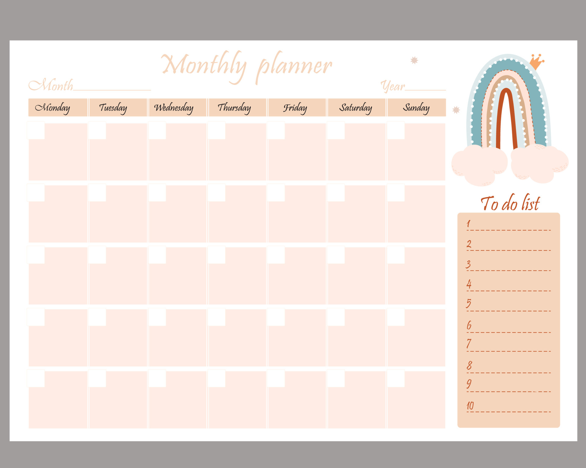 Cute planner templates month, to do list. Scandinavian style