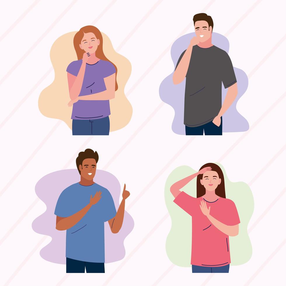 four young persons characters vector