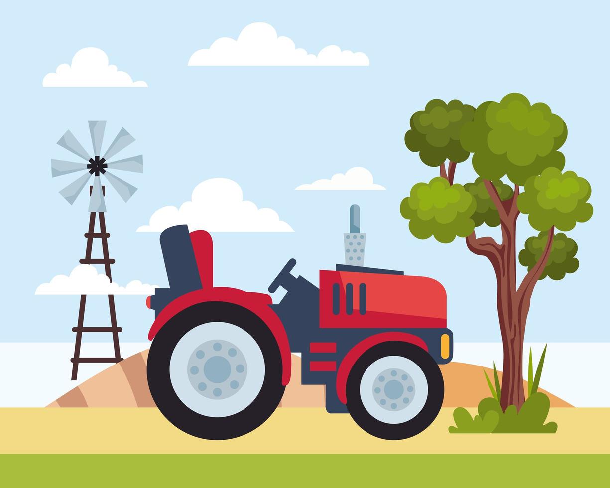tractor and windmill vector