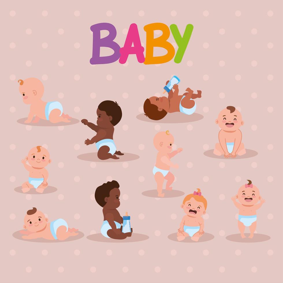 cute babies group vector