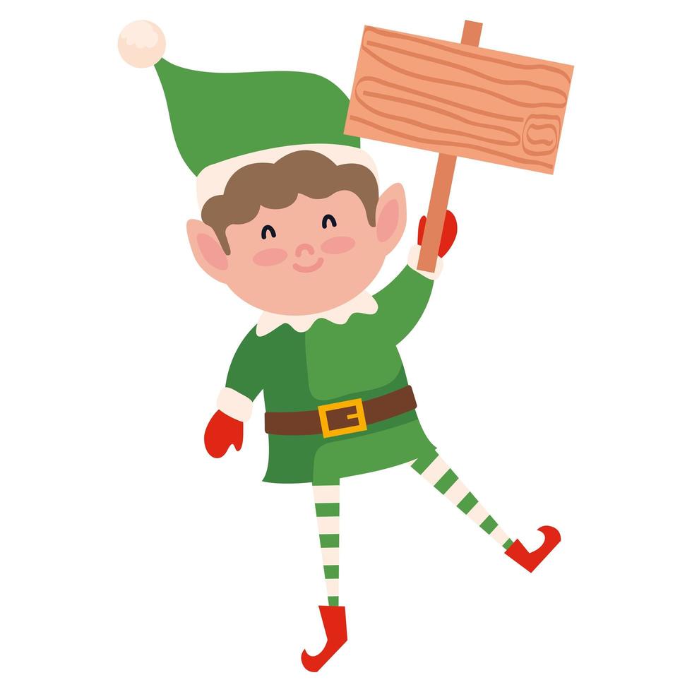 cute elf with label wooden vector