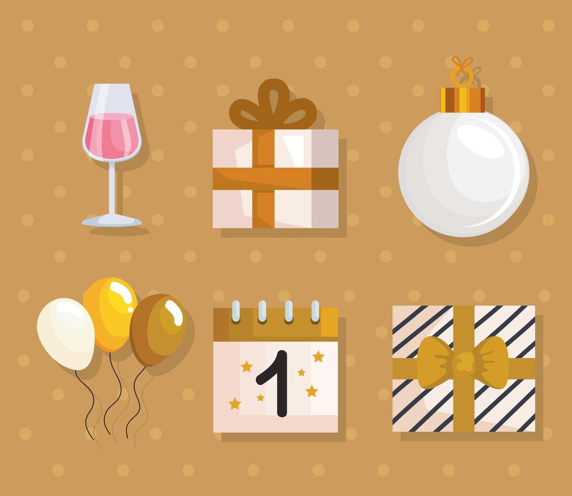 icons of happy new year vector