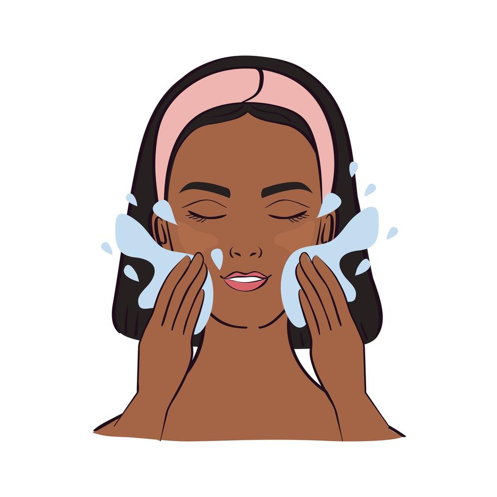 afro woman rinsing her face vector