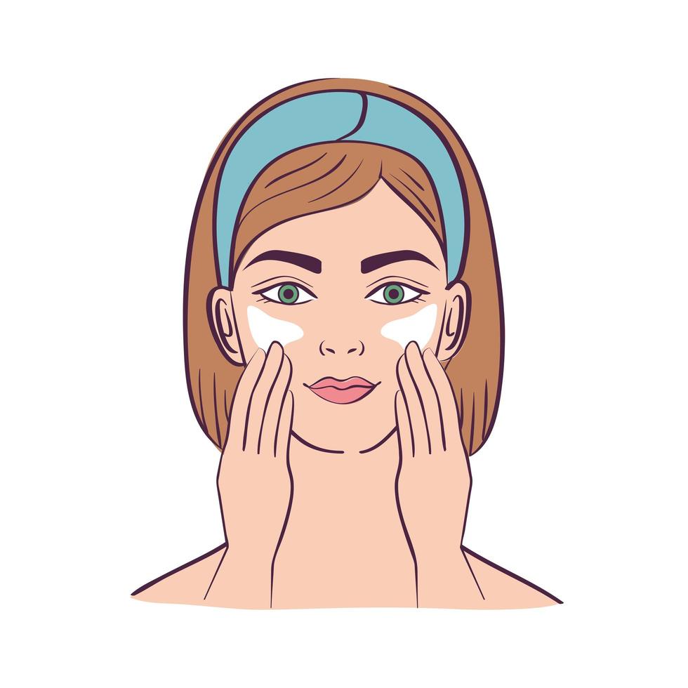 blond woman applying mask vector