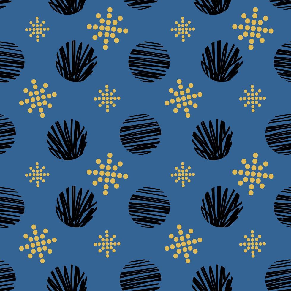 invierno abstracto geométrico de patrones sin fisuras con círculos, copos de nieve. texturas dibujadas a mano de moda. diseño abstracto moderno para papel, tela, decoración de interiores y otros usuarios vector
