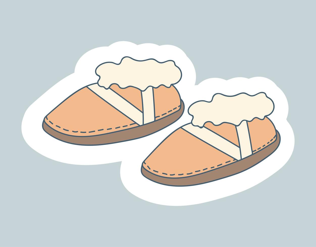 acogedoras botas ugg, zapatos cómodos para el hogar. higiene de invierno. ilustración vectorial en estilo escandinavo, nórdico. dibujado a mano y diseño de pegatinas. vector