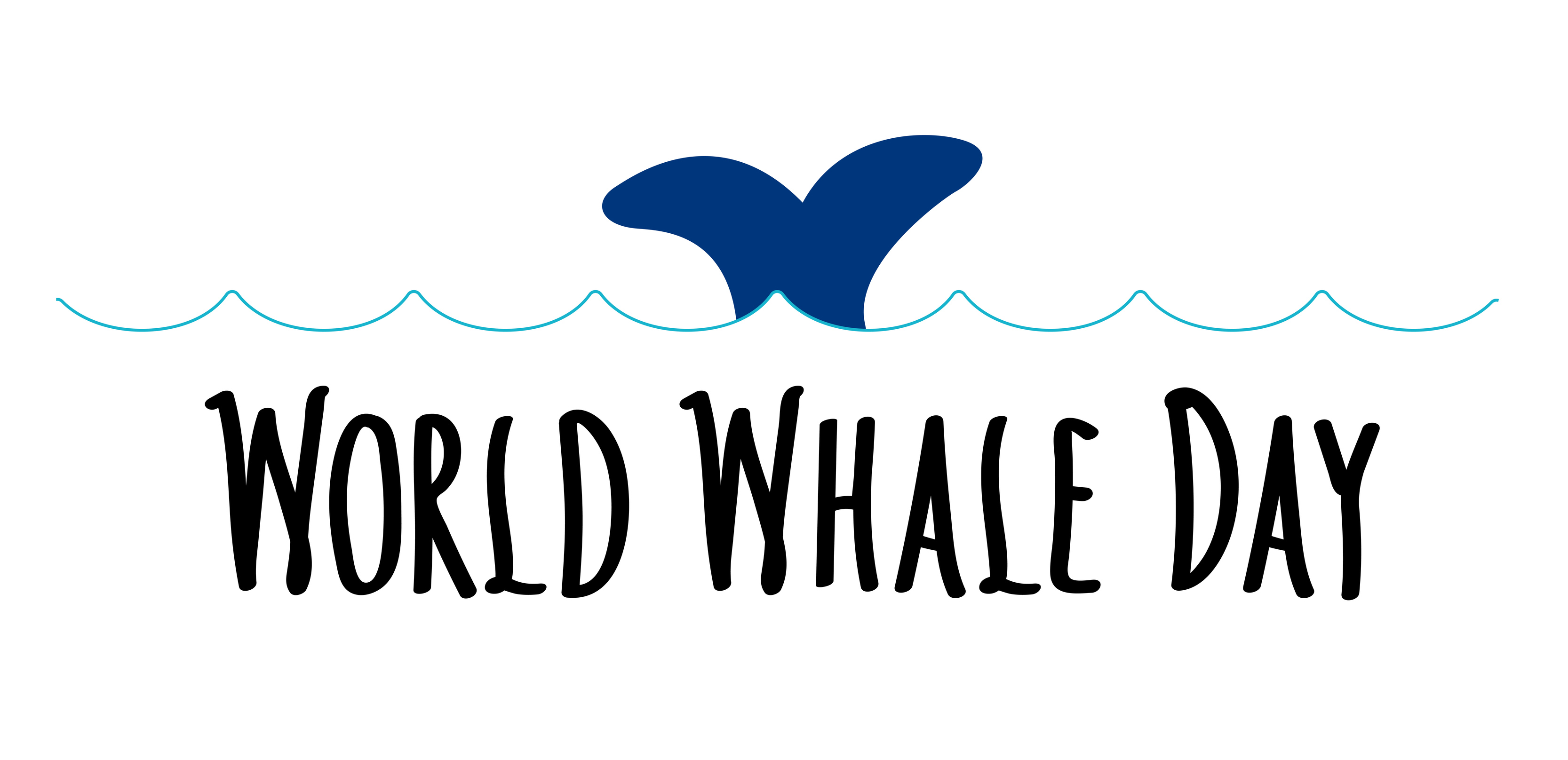 World Whale Day handwritten Lettering and Whale Tail in Wave. World