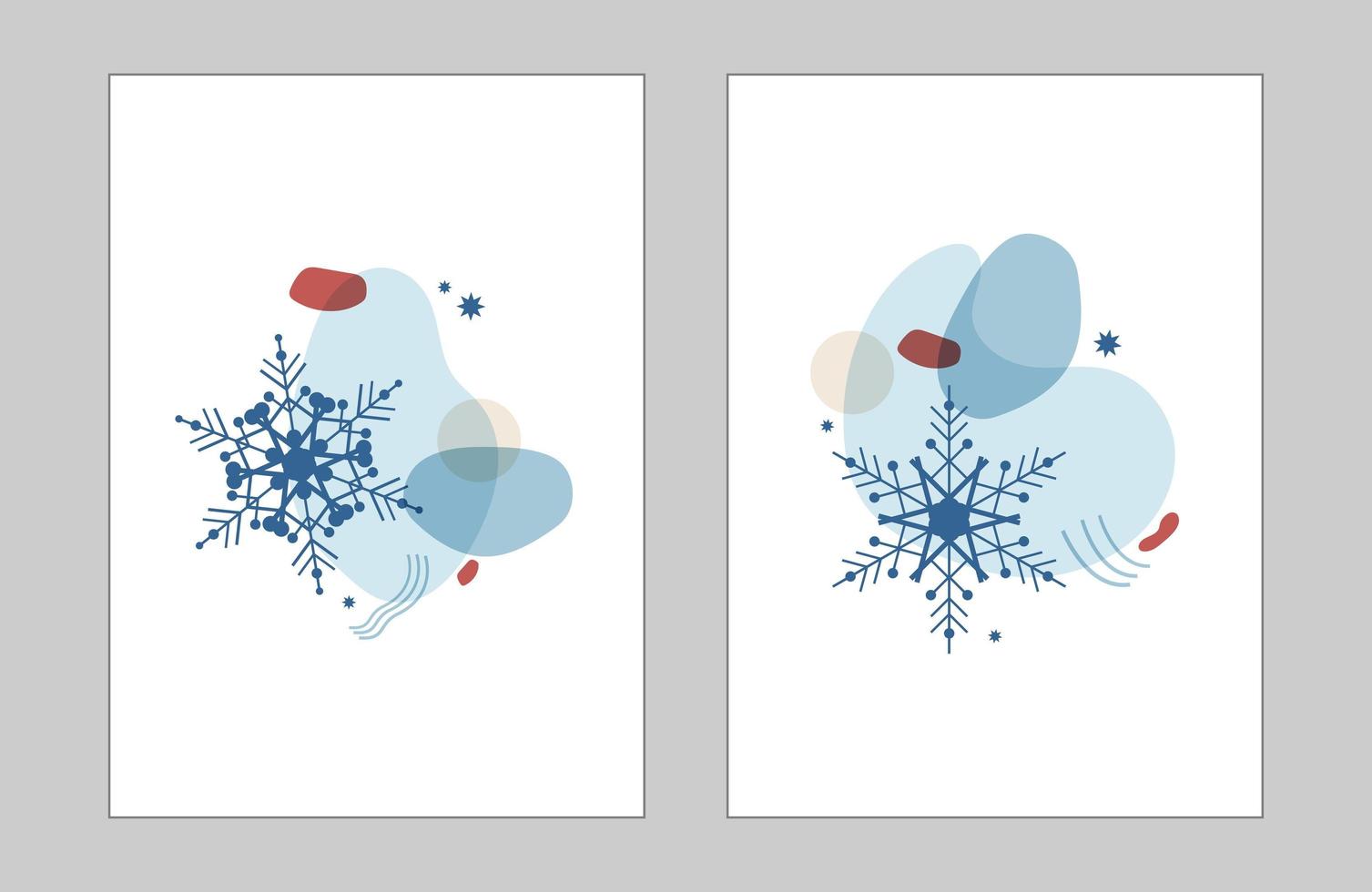 Establecer ilustración de invierno abstracto de formas y copos de nieve en azul con rojo. decoración vertical para tarjetas, carteles, invitaciones, pancartas, redes sociales para navidad y año nuevo. vector aislado