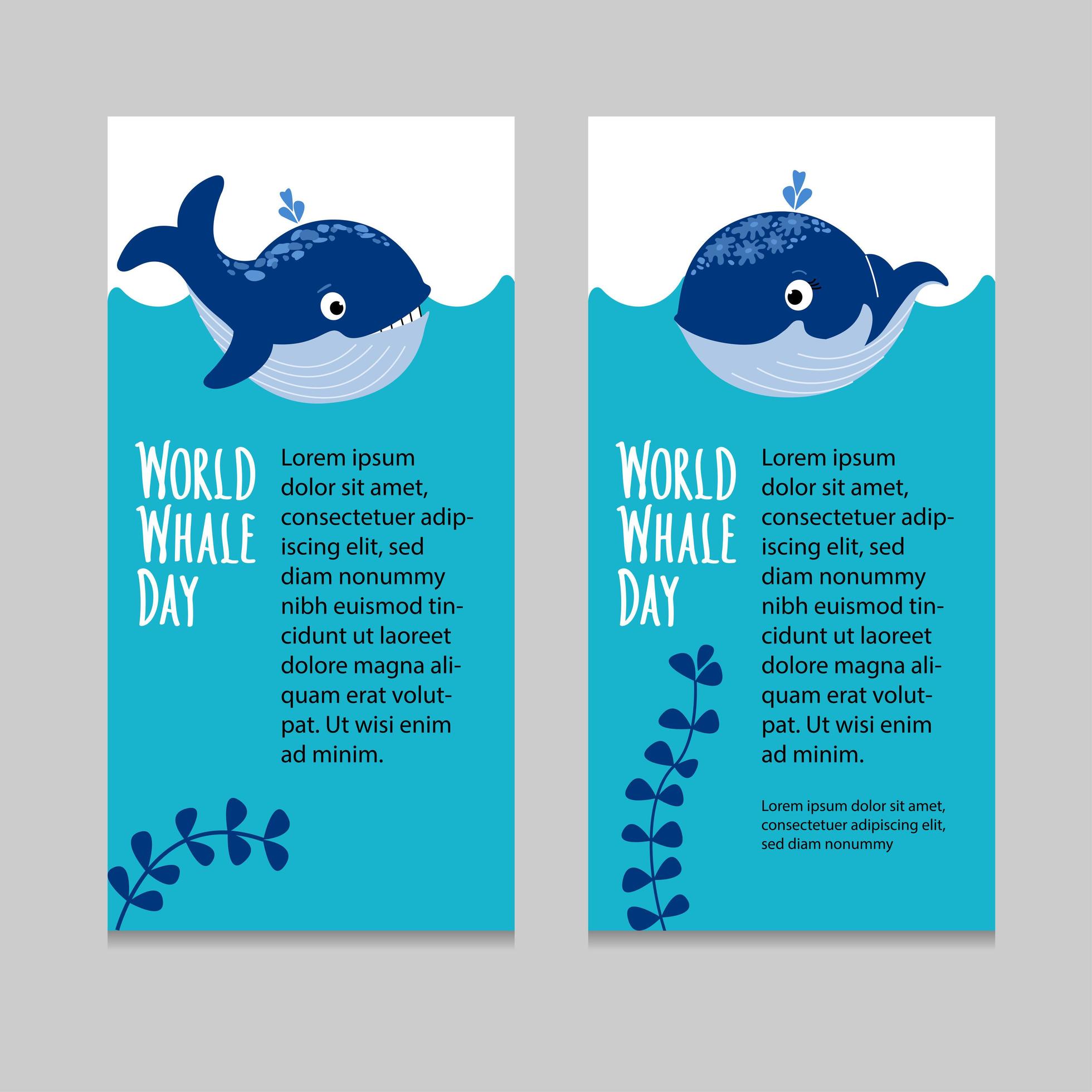Cute Whale in the sea Waves. World Whale Day Lettering and space for