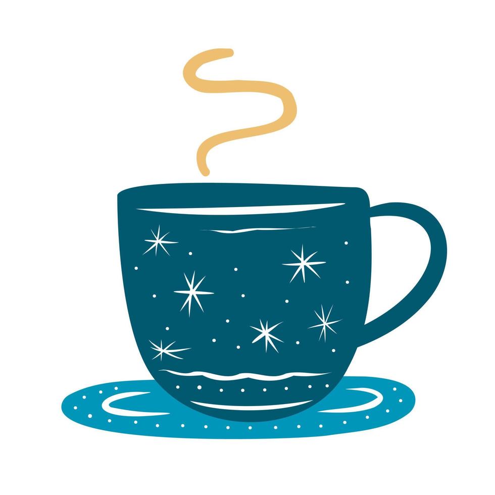 Blue cup with the image of snowflakes. vector