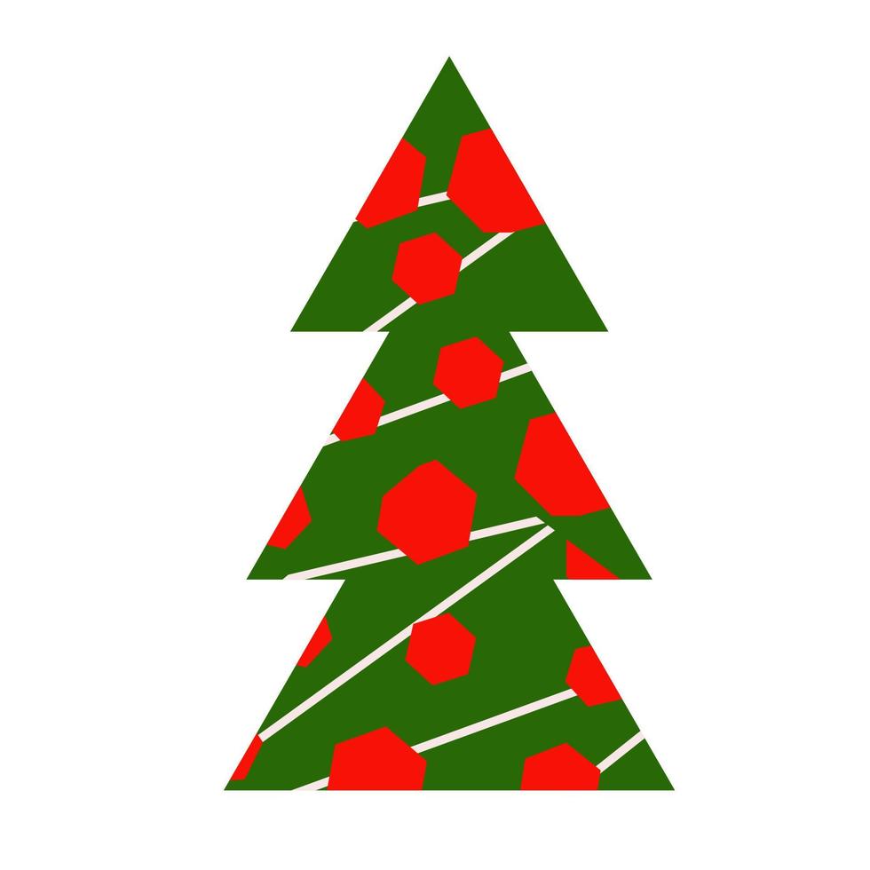 árbol de navidad abstracto verde con hexágonos rojos. vector