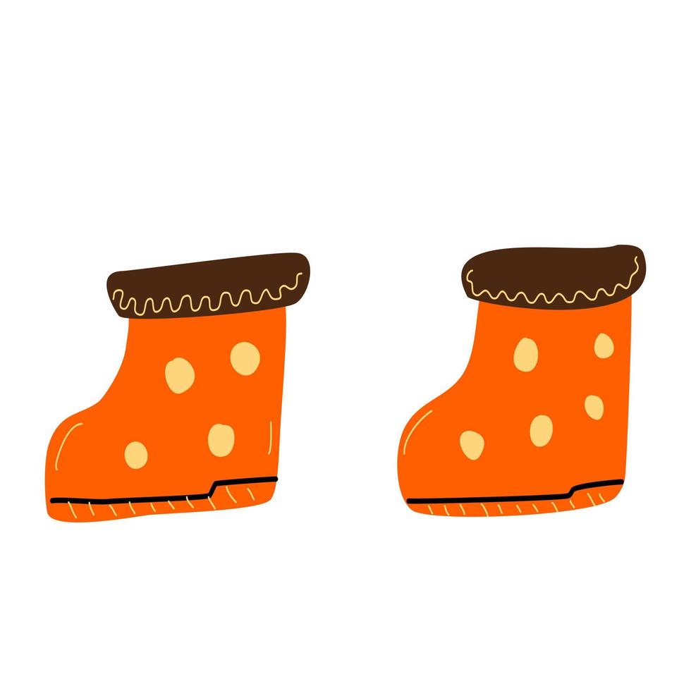 Orange rubber boots with polka dots. vector