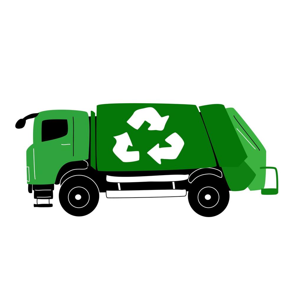 Green garbage truck on a white background. vector