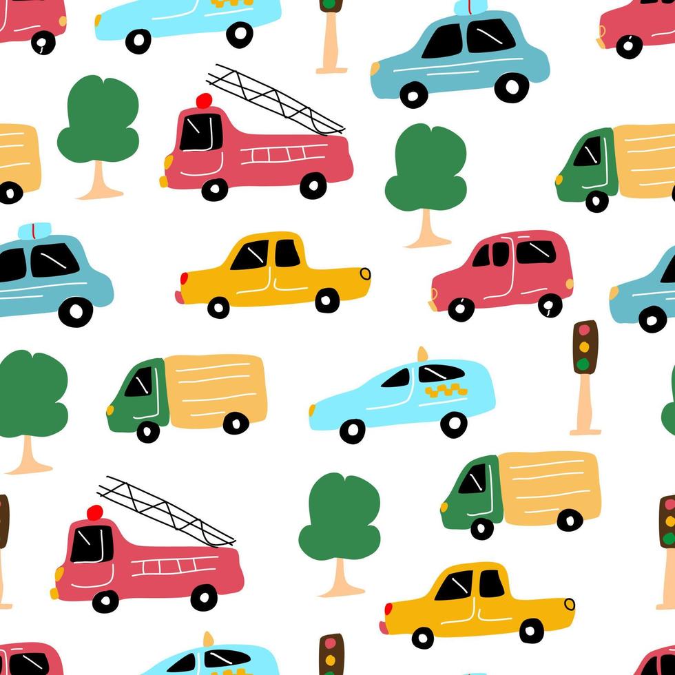 Seamless pattern with colorful city cars. vector