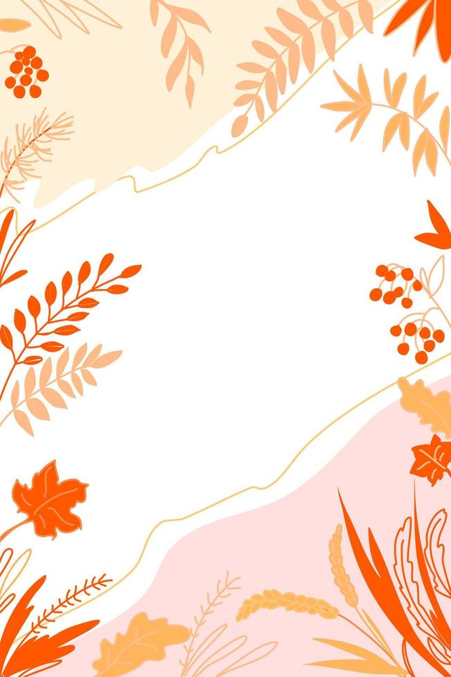 Abstract background with autumn leaves and berries and colored spots. vector