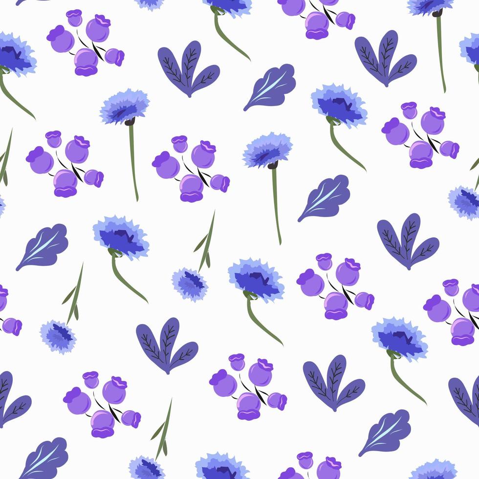 Seamless pattern with cornflowers and blueberries. vector