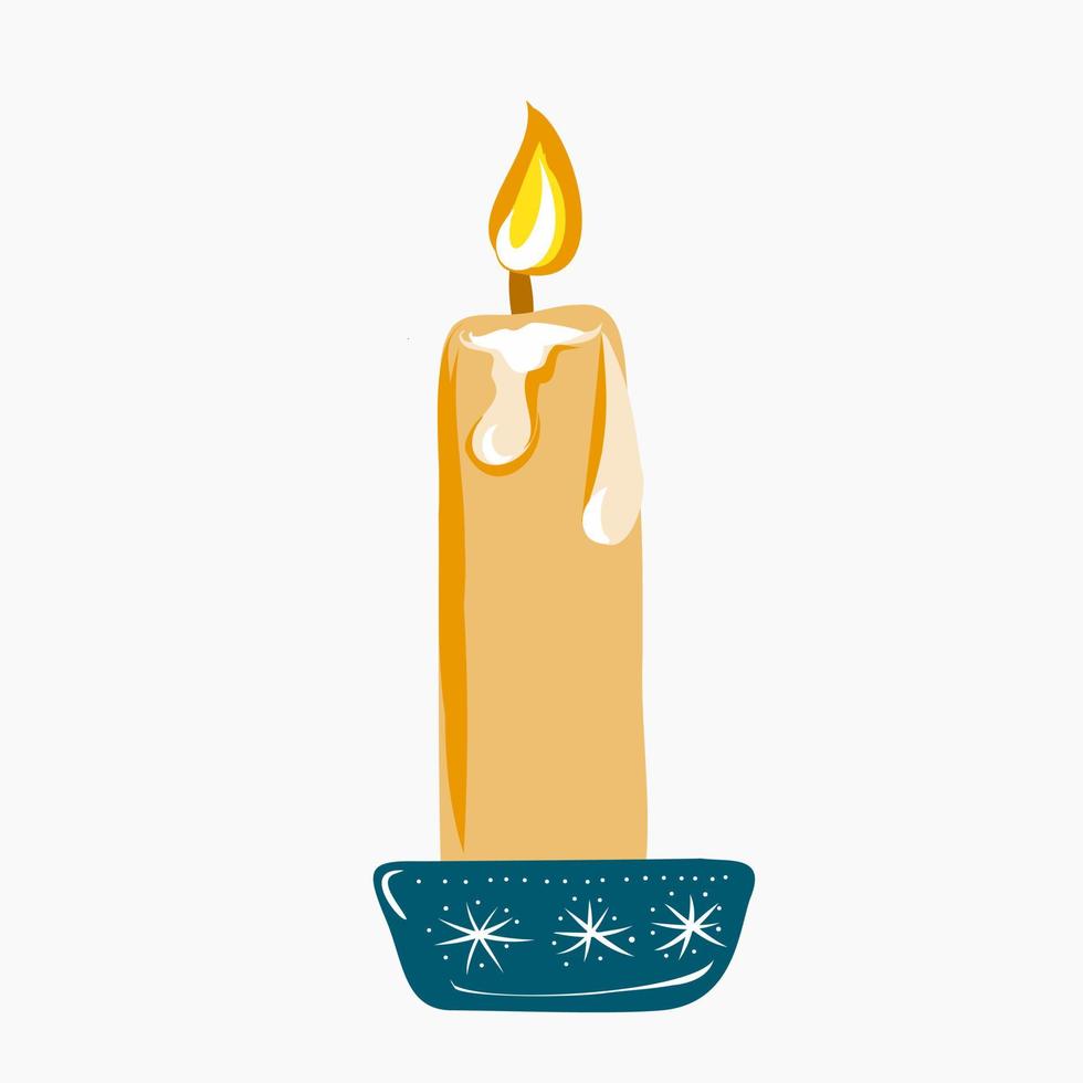 Candle in a blue candlestick with snowflakes. vector