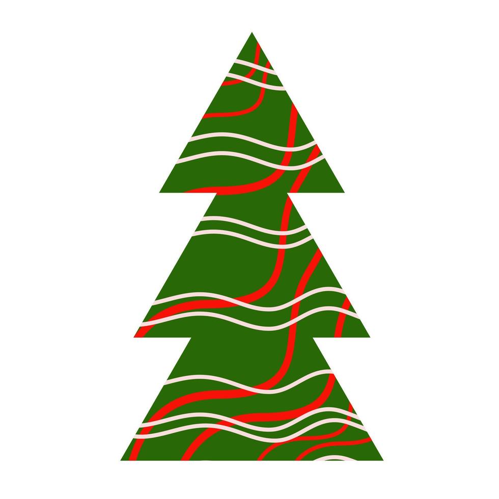 Green abstract Christmas tree with white and red stripes. vector