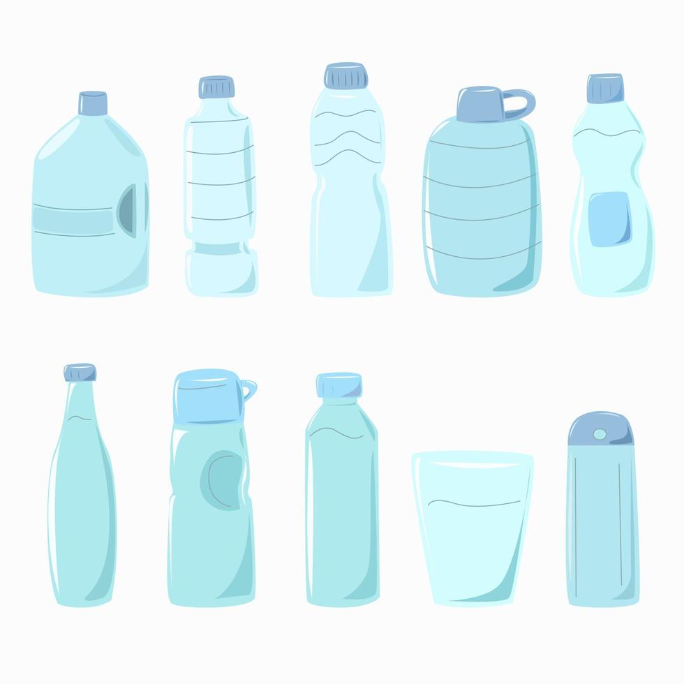 un conjunto de diferentes botellas de agua. vector