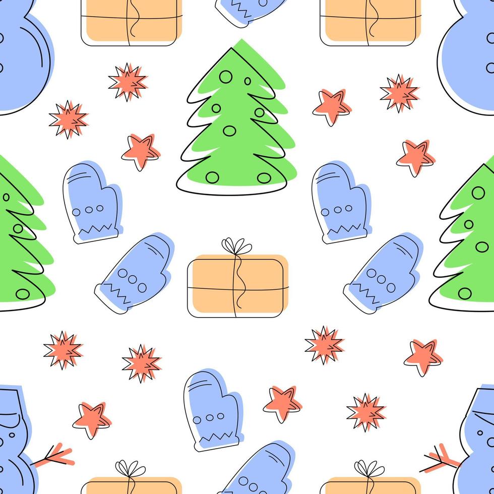 Seamless pattern with mittens and gifts. vector