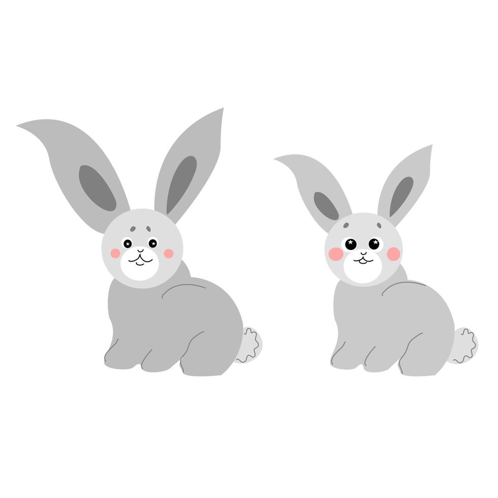 Gray domestic rabbits on a white background. vector