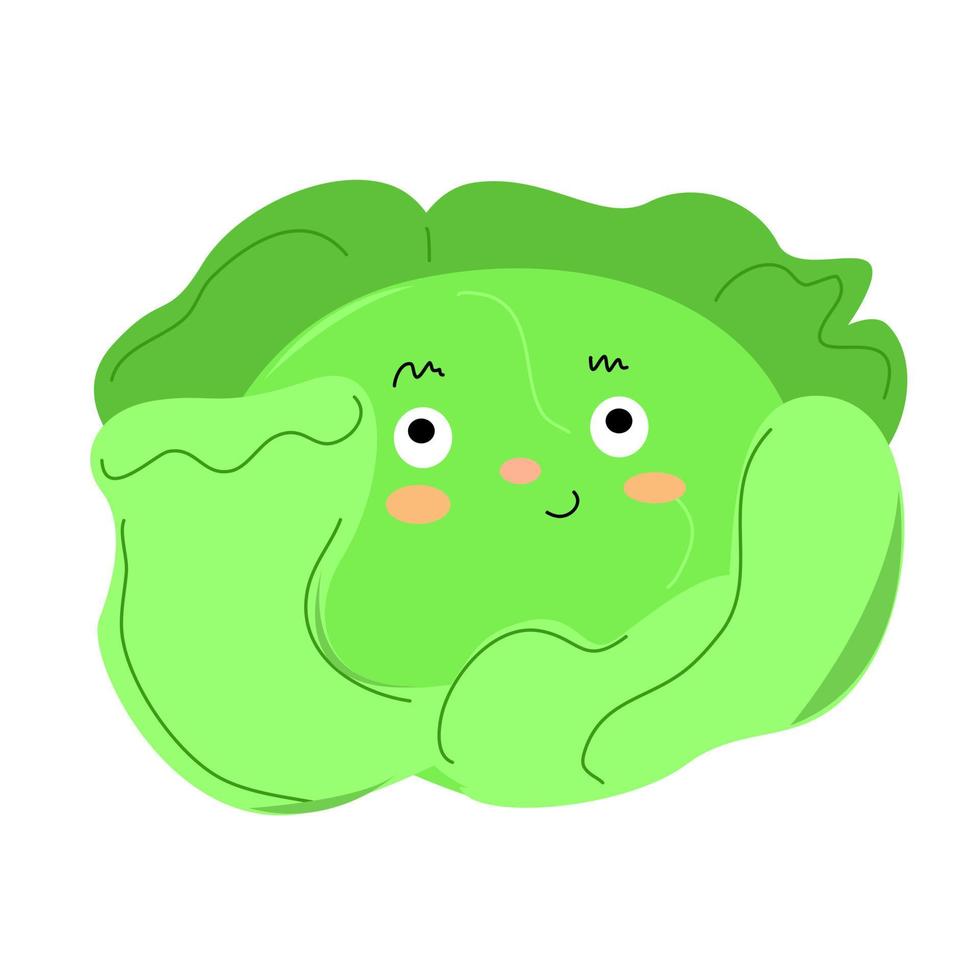 Smiling cabbage with eyes and facial expressions. vector