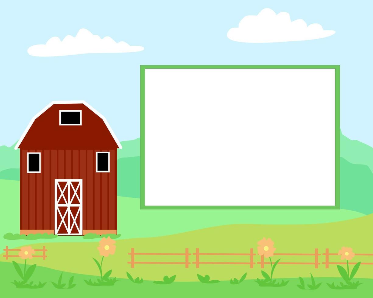 Farm with frame for text. Baner or postcard. vector