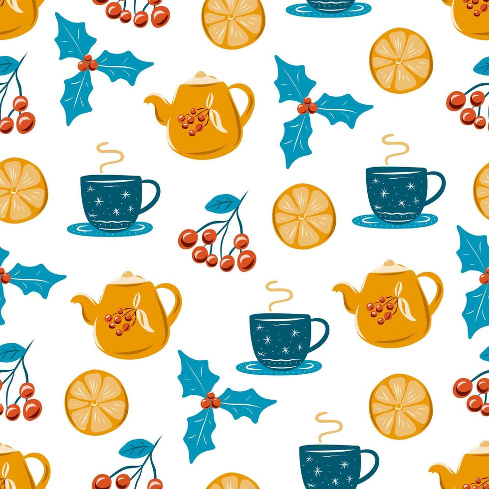 Seamless pattern with cozy winter elements. vector