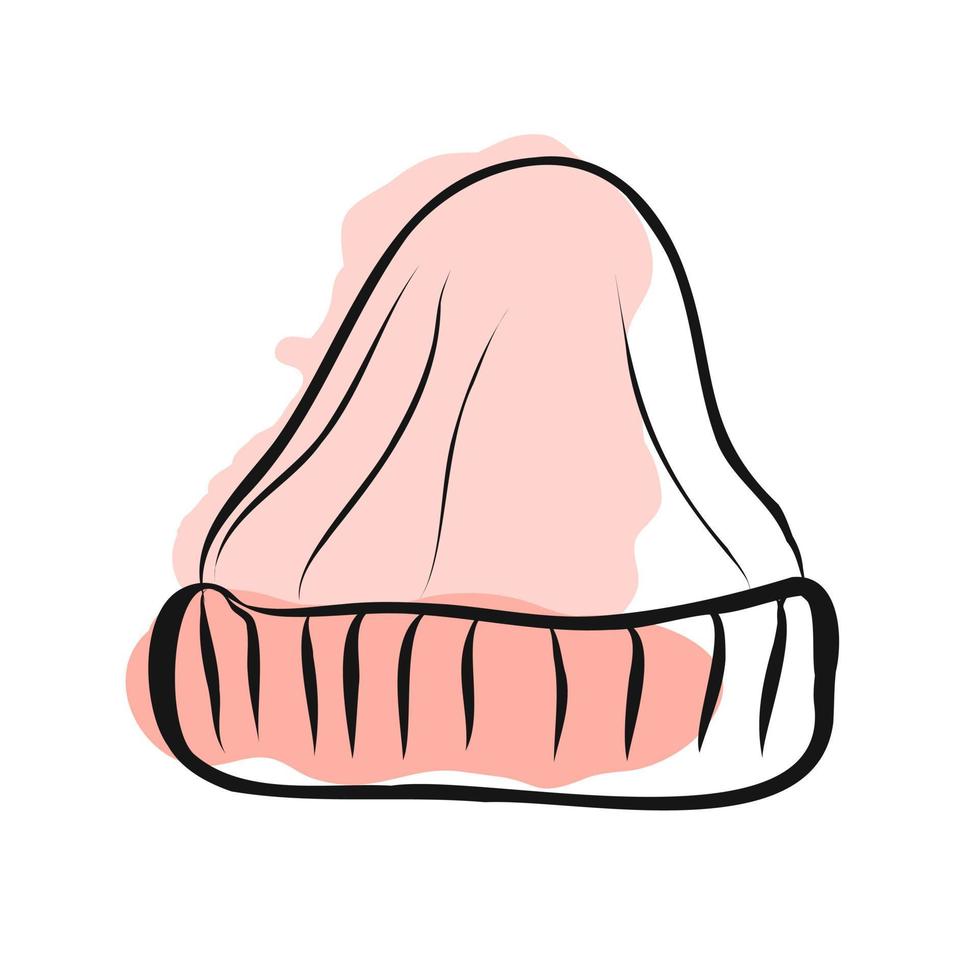 A pink winter hat in the style of a doodle. vector