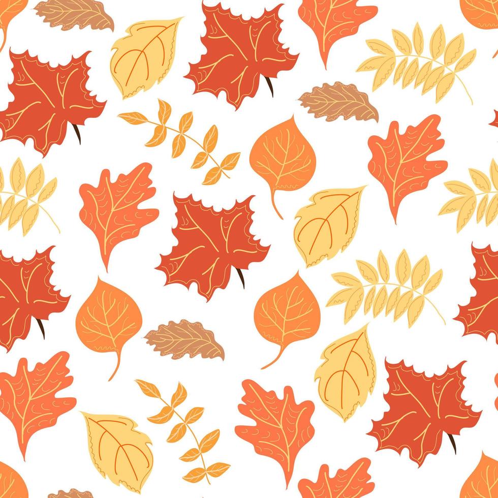 Seamless pattern with autumn leaves of maple and oak and mountain ash. vector