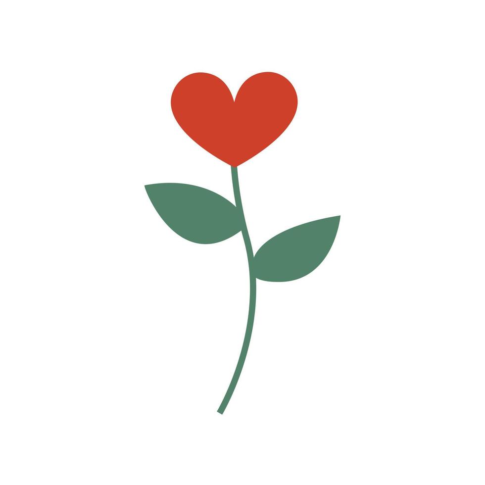 Vector red flower in the shape of heart on a green branch