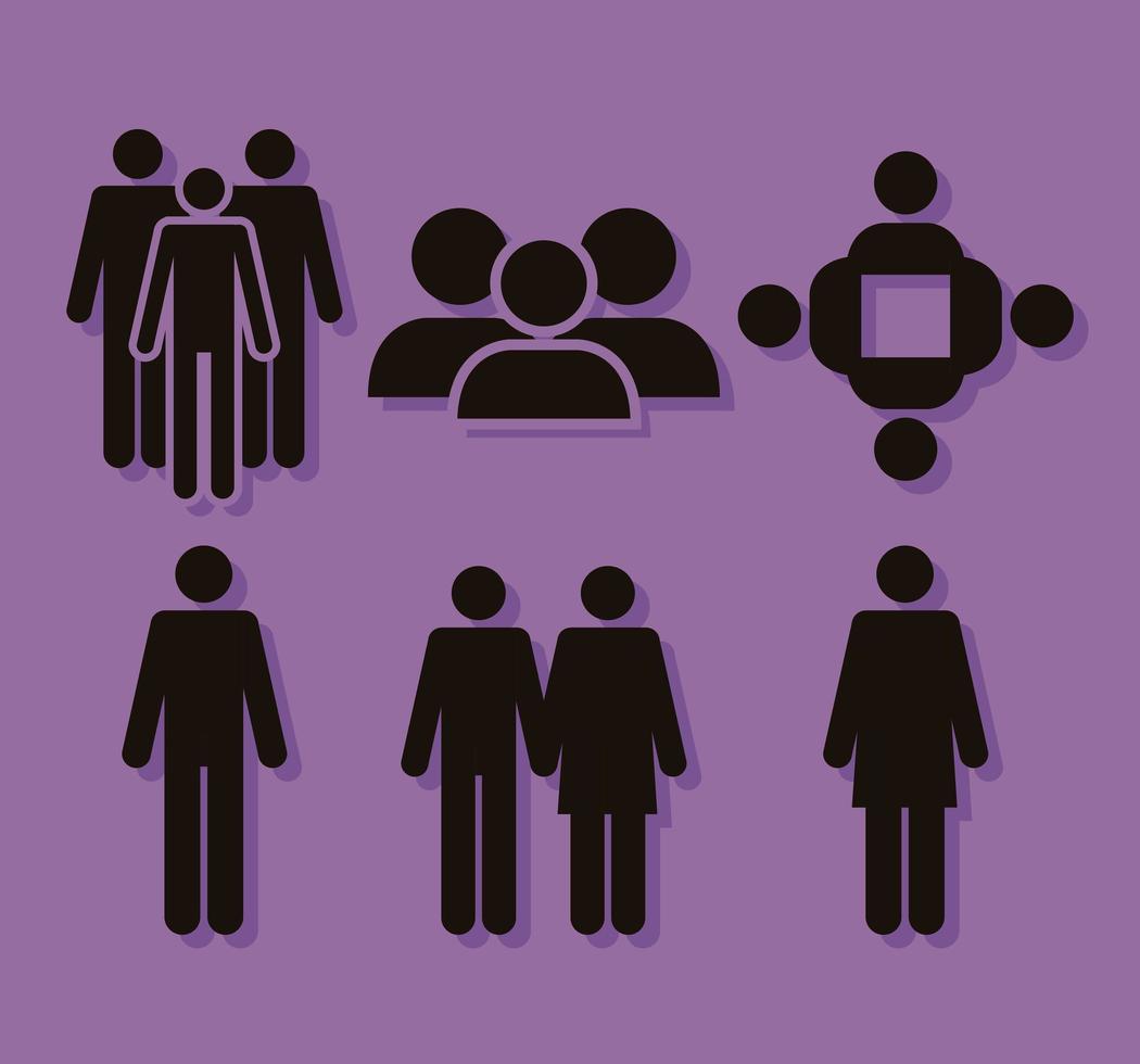 six population silhouettes icons vector