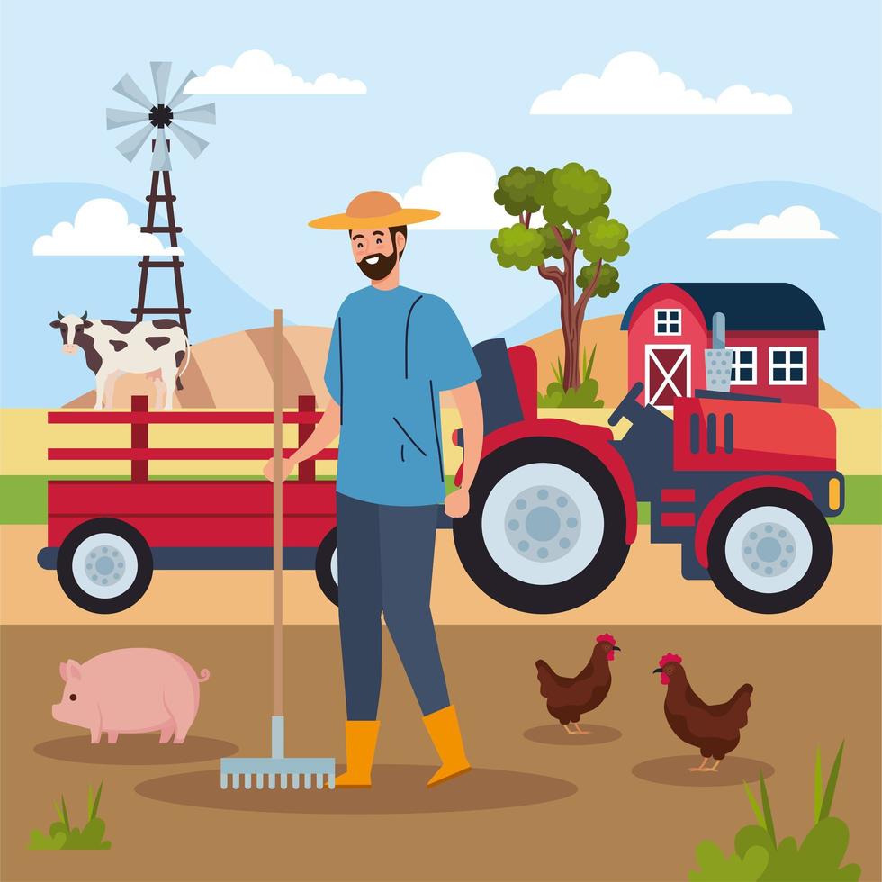 granjero y tractor vector