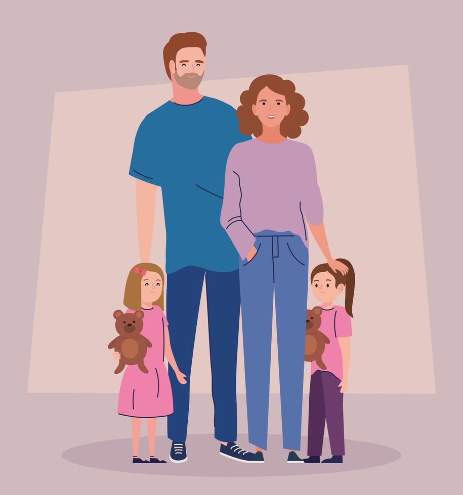 linda familia con niños vector