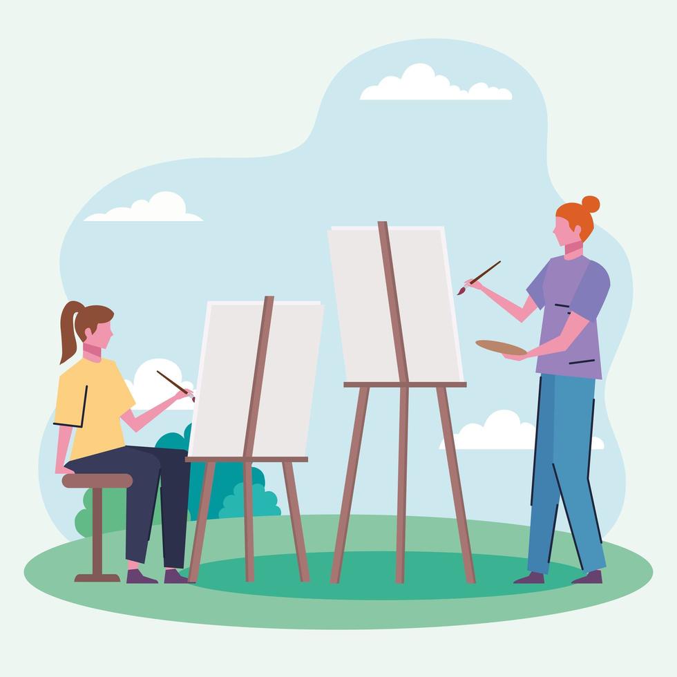 women painting in canvas vector